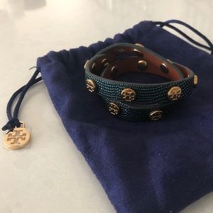 Tory Burch double wrap logo stud bracelet